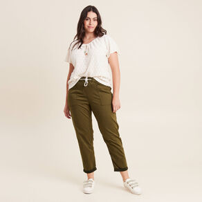 Pantalon coupe droite à coulisse vert olive femme