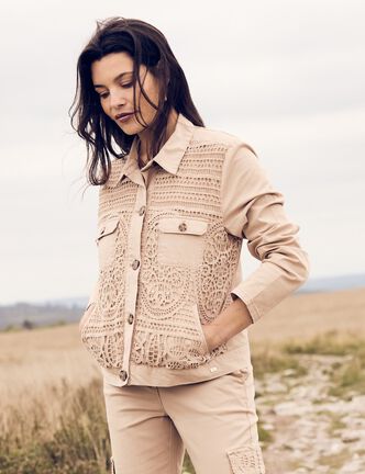 Veste droite courte manches longues sable femme
