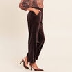 Pantalon large taille haute marron fonc&eacute; femme