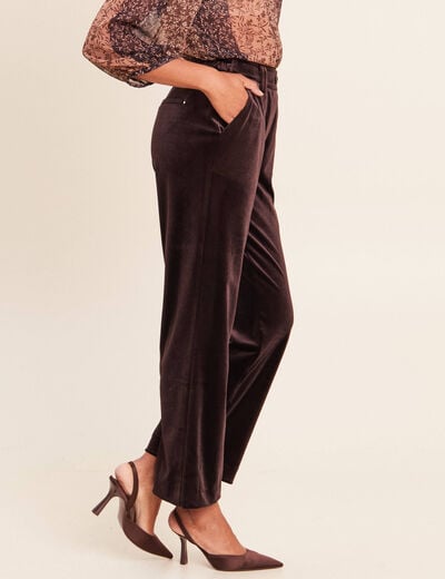 Pantalon large taille haute marron fonc&eacute; femme