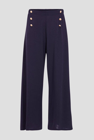 Pantalon large à pont bleu foncé femme