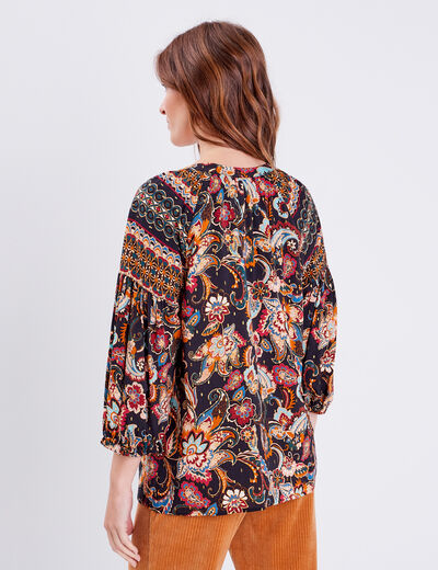 Blouse manches 3/4 bleu foncé femme
