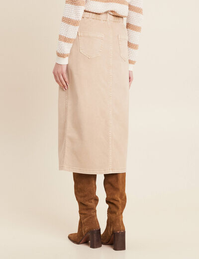 Jupe longue droite en jean denim beige femme
