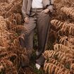 Pantalon large taille haute taupe femme