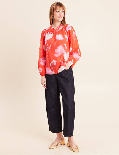 Blouse ample en voile manches longues rouge femme