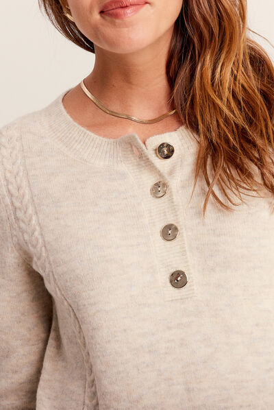 Pull manches longues beige femme