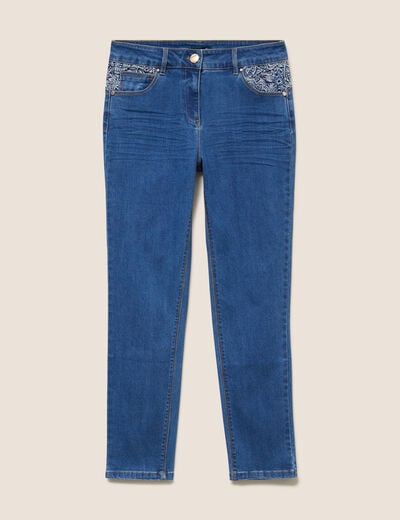 Jean ajust&eacute; 7/8&egrave;me taille bascul&eacute;e denim stone femme