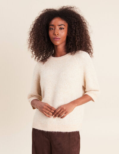 Pull col rond &agrave; sequins beige femme