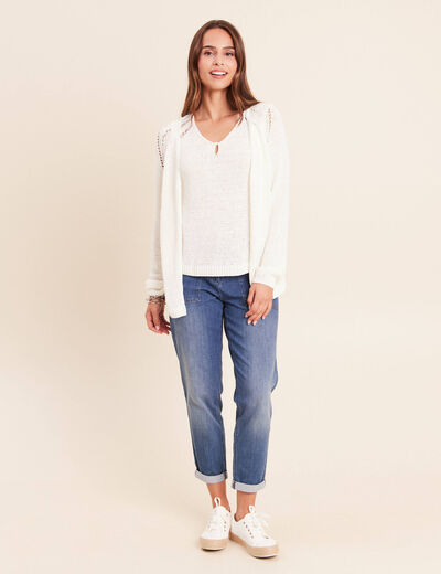 D&eacute;bardeur tricot sans manches blanc femme
