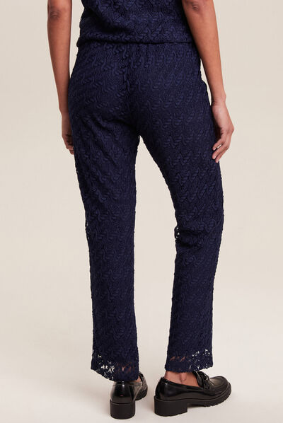 Pantalon flou dentelle 7/8ème bleu foncé femme