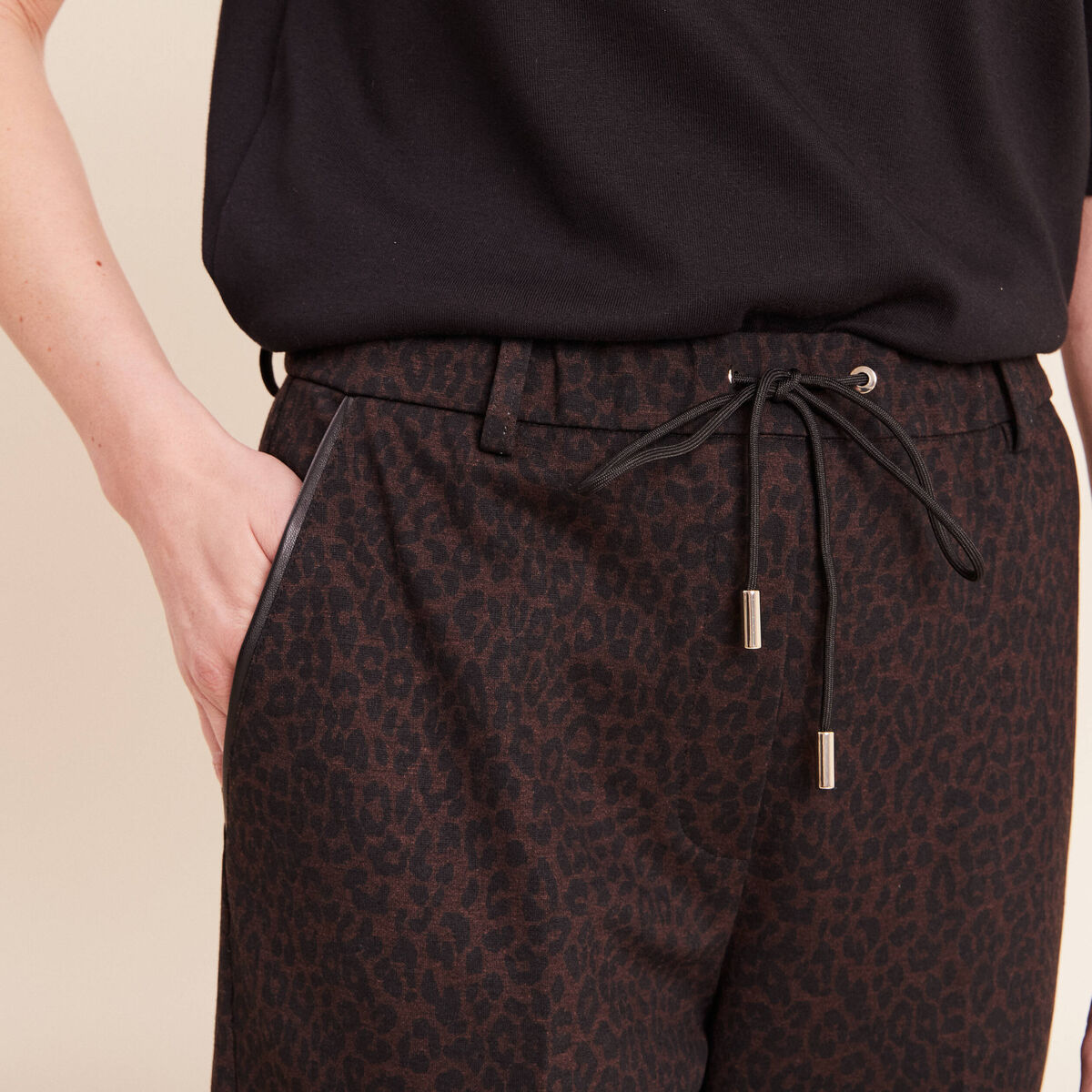 Jogging imprim&eacute; l&eacute;opard taille bascul&eacute;e marron femme