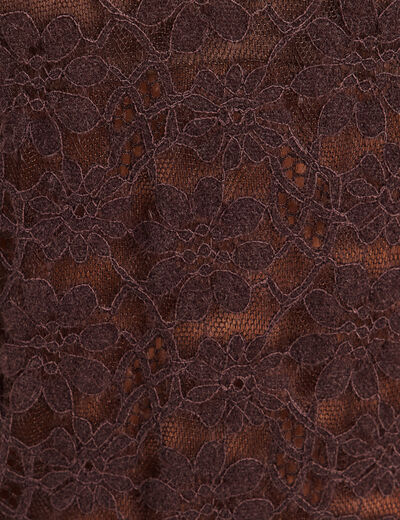T-shirt cintr&eacute; col montant dentelle marron fonc&eacute; femme