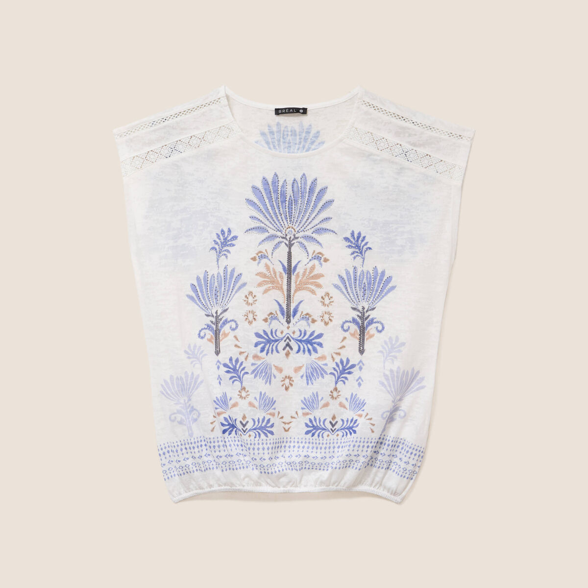 T-shirt col rond manches courtes ecru femme