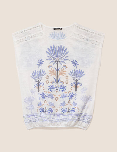 T-shirt col rond manches courtes ecru femme