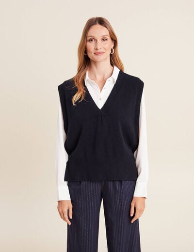 Pull sans manches bleu foncé femme