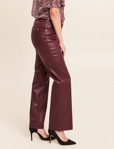 Pantalon enduit coupe large bordeaux femme