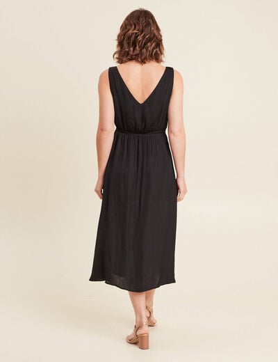 Robe midi évasée satin noir femme