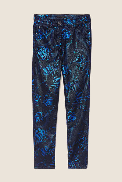 Pantalon ajusté enduit 7/8ème bleu electrique femme