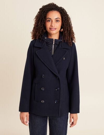 Caban doubl&eacute; avec capuche bleu marine femme