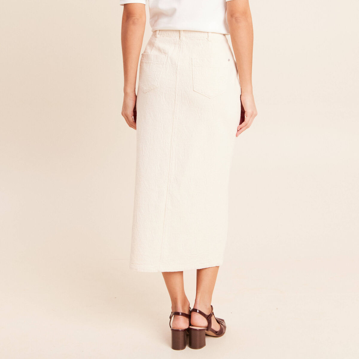 Jupe en coton taille standard ivoire femme