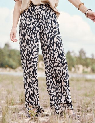 Pantalon large taille haute noir femme