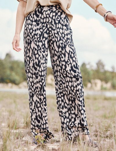 Pantalon large taille haute noir femme