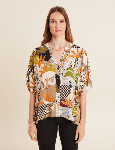 Chemise ample mi-longue manches courtes beige femme