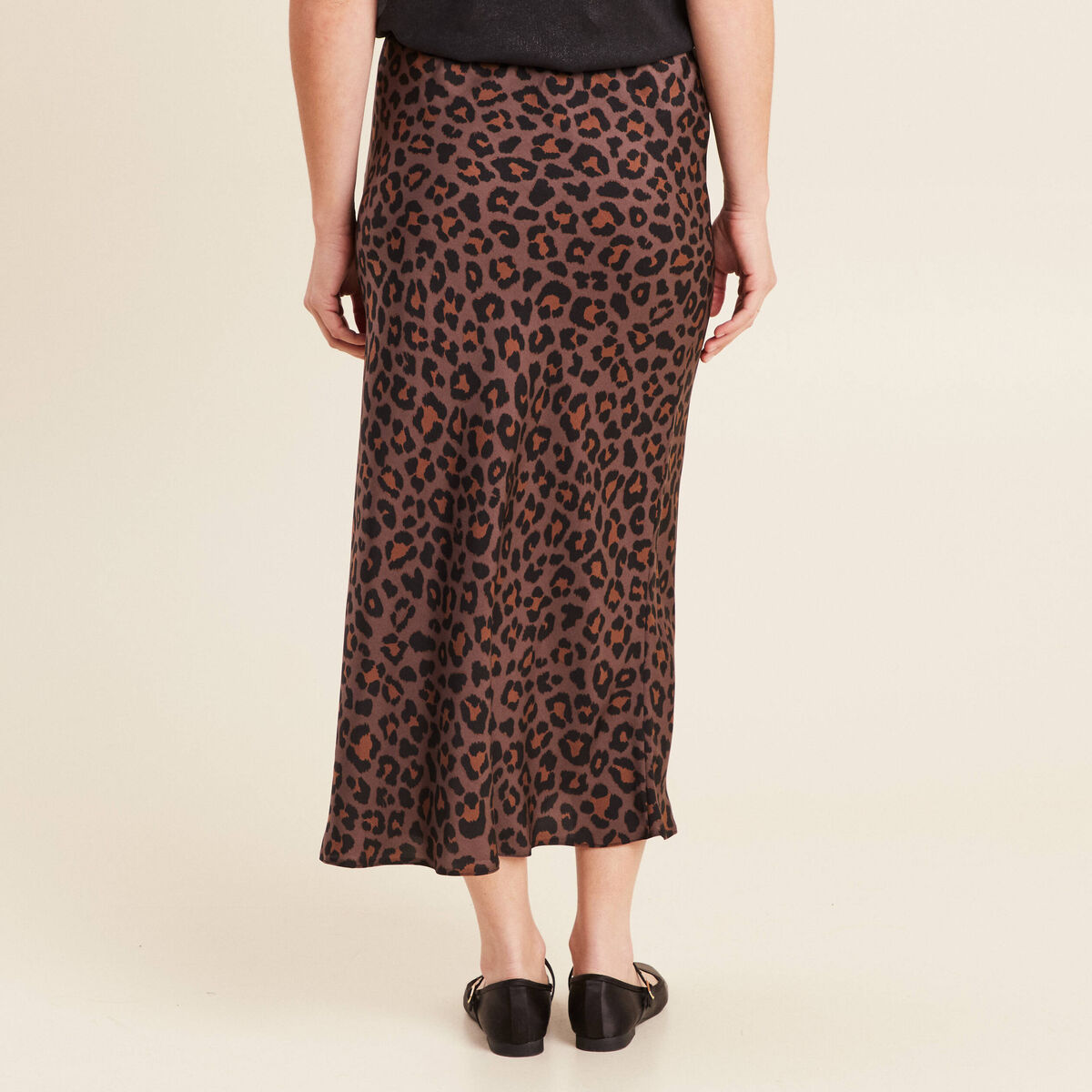 Jupe longue effet satin marron femme