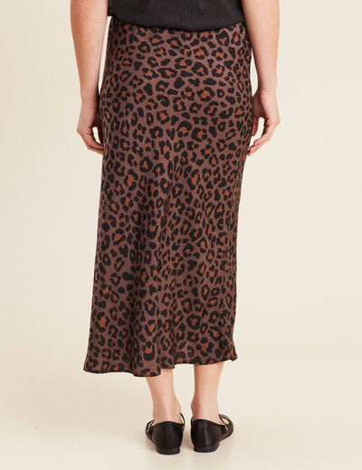 Jupe longue effet satin marron femme