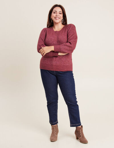Pull manches longues rouge foncé femme