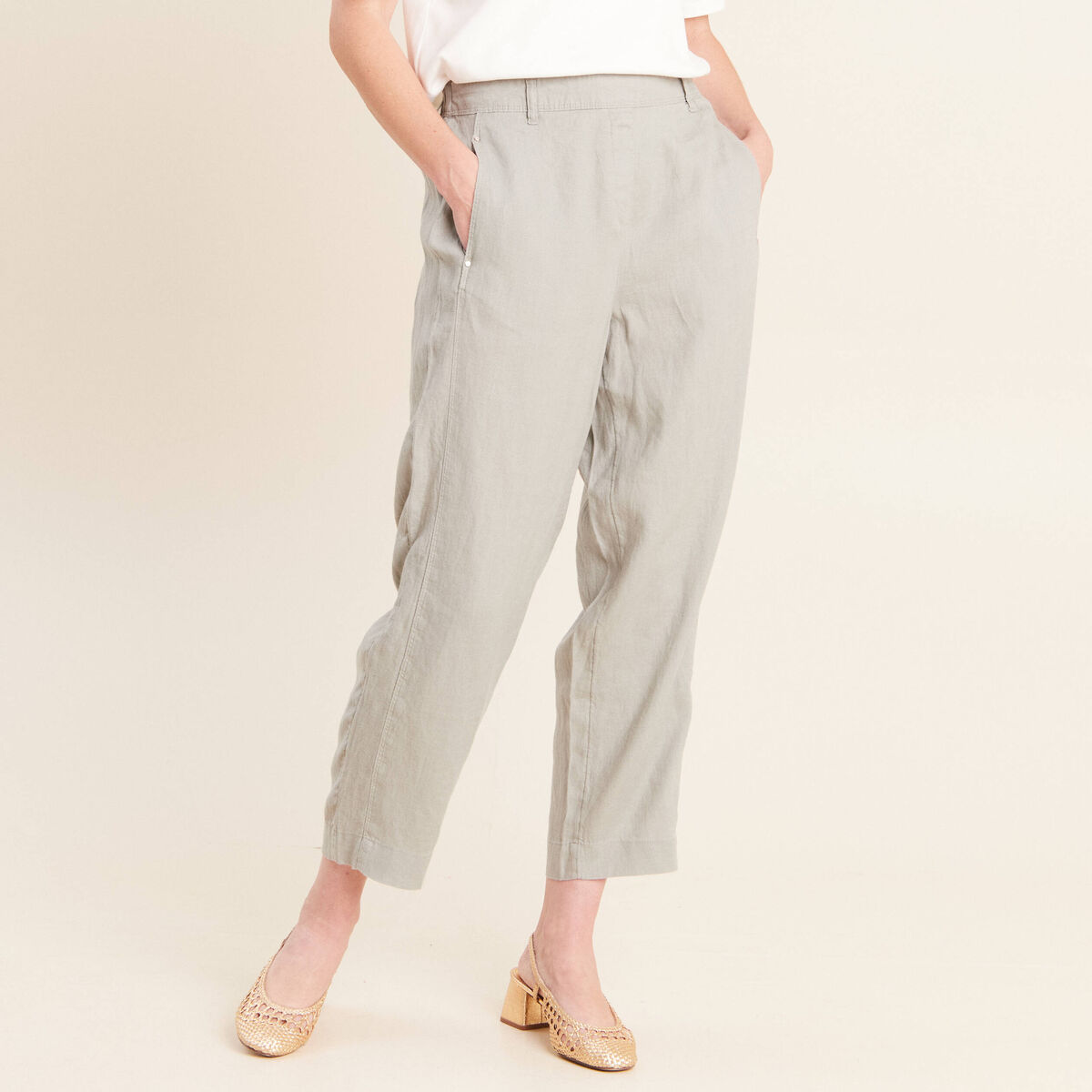 Pantalon large 7/8&egrave;me taille haute vert clair femme