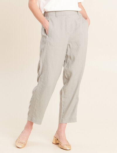 Pantalon large 7/8&egrave;me taille haute vert clair femme