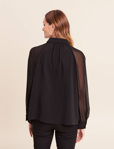 Chemise ample voile doubl&eacute;e col chemise noir femme