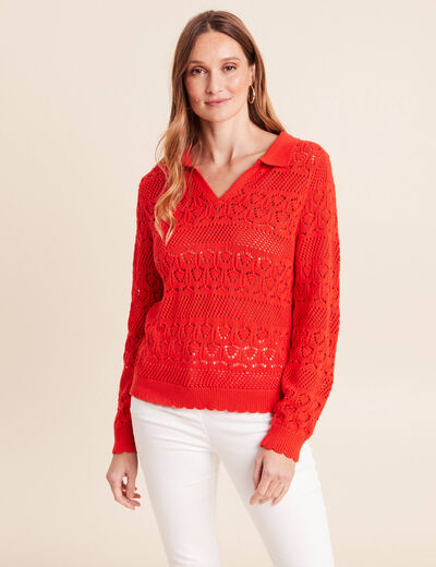 Polo d&eacute;tails ajour&eacute;s orange fonc&eacute; femme