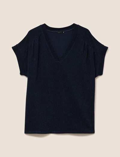 T-shirt manches courtes bleu fonc&eacute; femme