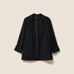 Veste longue droite col tailleur noir femme
