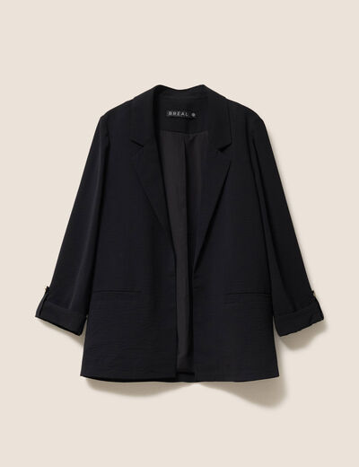 Veste longue droite col tailleur noir femme