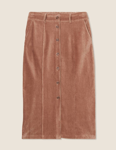 Jupe longue droite velours marron femme