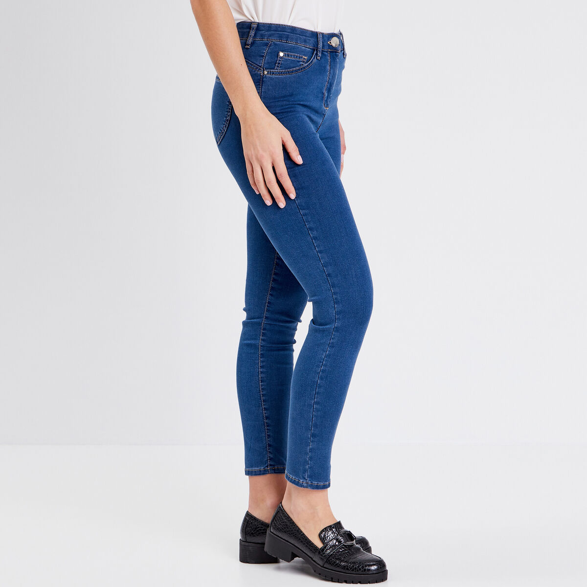 Jeans léger taille haute 7/8ème denim double stone femme
