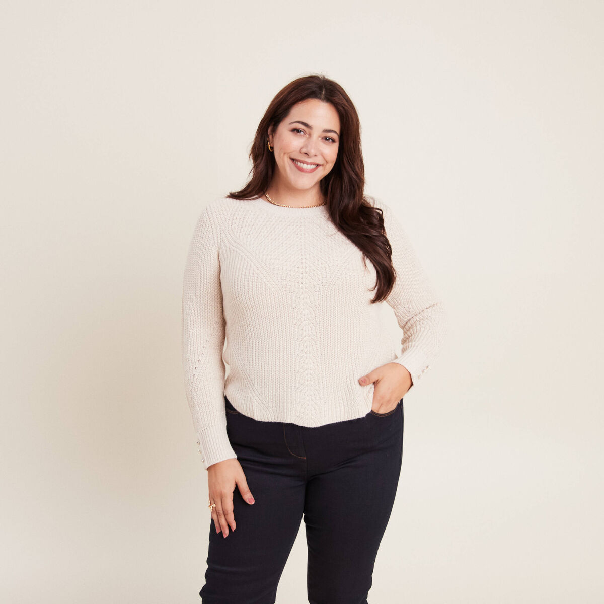 Pull manches longues creme femme