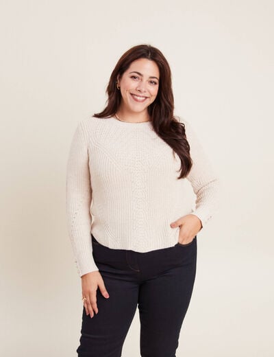 Pull manches longues creme femme