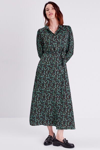 Robe longue droite fluide vert pastel femme