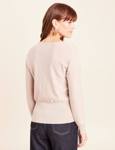 Pull col v manches longues brillant couleur or femme