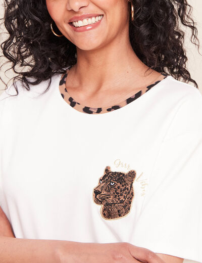 T-shirt col rond manches courtes ecru femme
