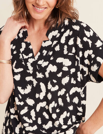 Blouse fluide manches courtes noir femme