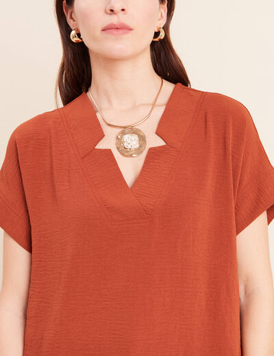 Blouse fluide manches courtes marron fonc&eacute; femme