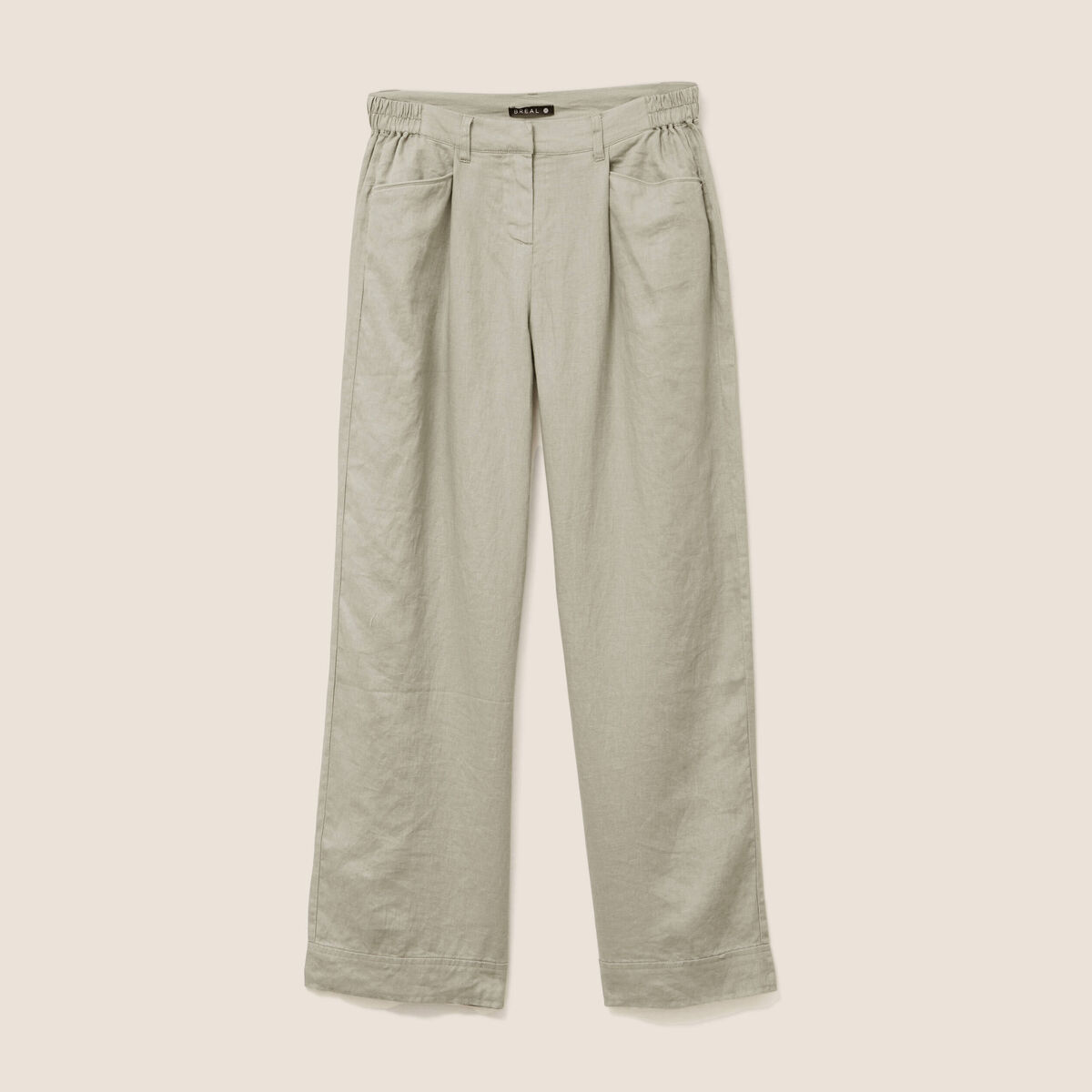Pantalon droit 7/8ème en lin vert clair femme