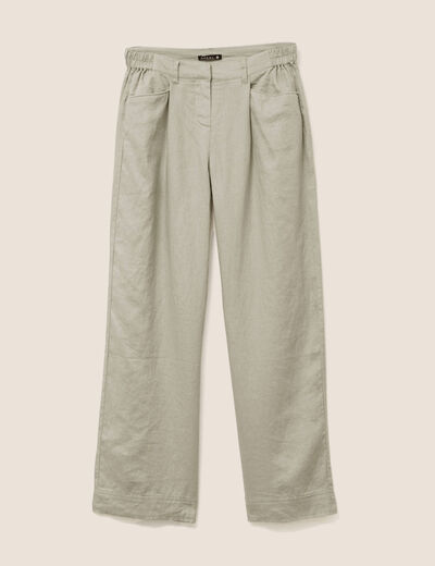 Pantalon droit 7/8ème en lin vert clair femme