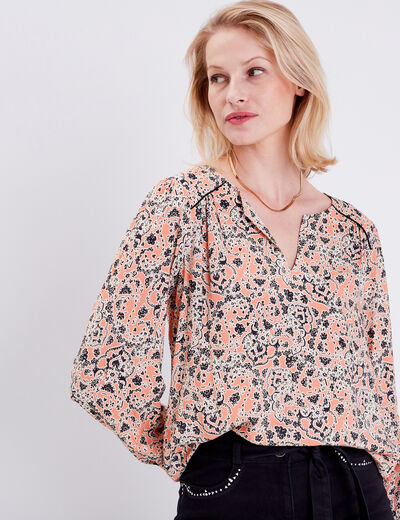 Blouse manches longues orange corail femme