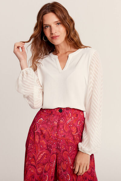 T-shirt manches longues ecru femme